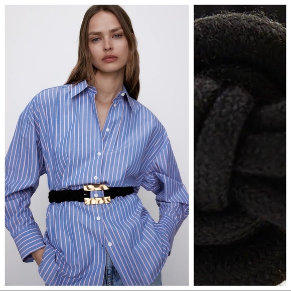 ?NWT. Zara Black Braided Belt with Rectangular Metal Piece. main image 7